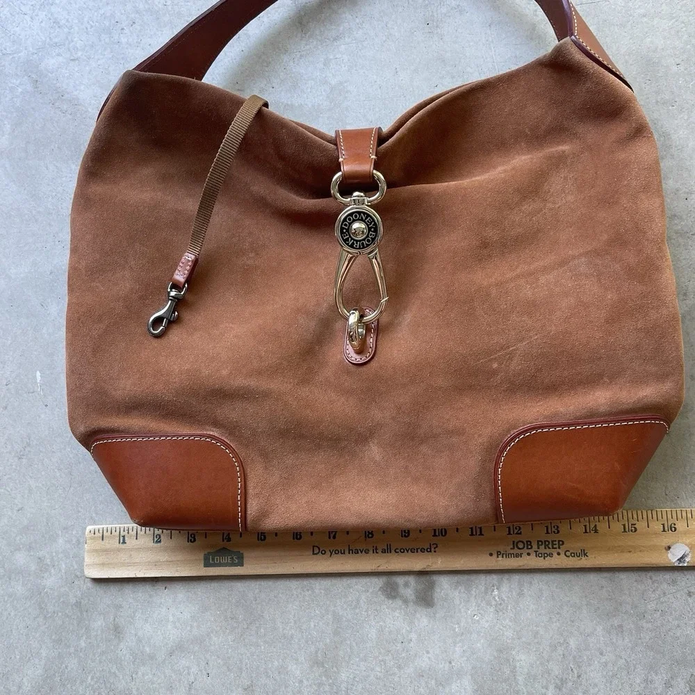 Dooney And Bourke Logo‎ Lock Shoulder Bag Brown Suede Purse